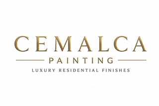 Cemalca Painting luxury residential finishes logo with gold text and decorative lines